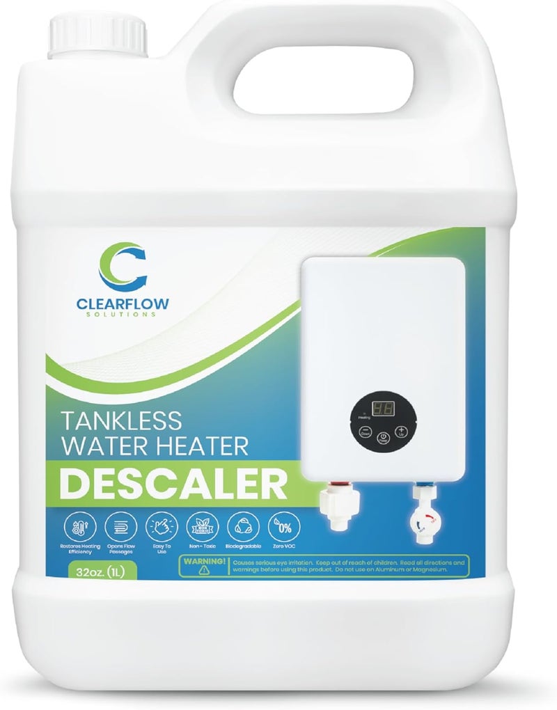 Clearflow Solutions Tankless Water Heater Descaler - Premium Descaler for Tankless Water Heater Systems, Restores Heating Efficiency, Nontoxic, Biodegradable, Made in USA! 32 Ounce (Quart) - Image 1